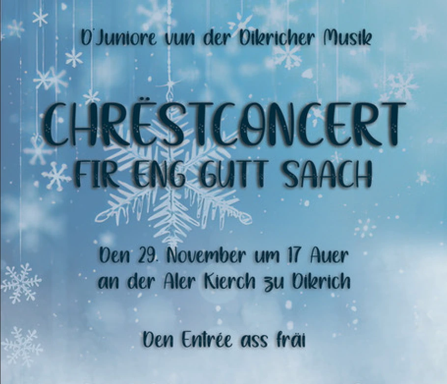 Plakat Chrëstconcert fir eng gutt Saach
