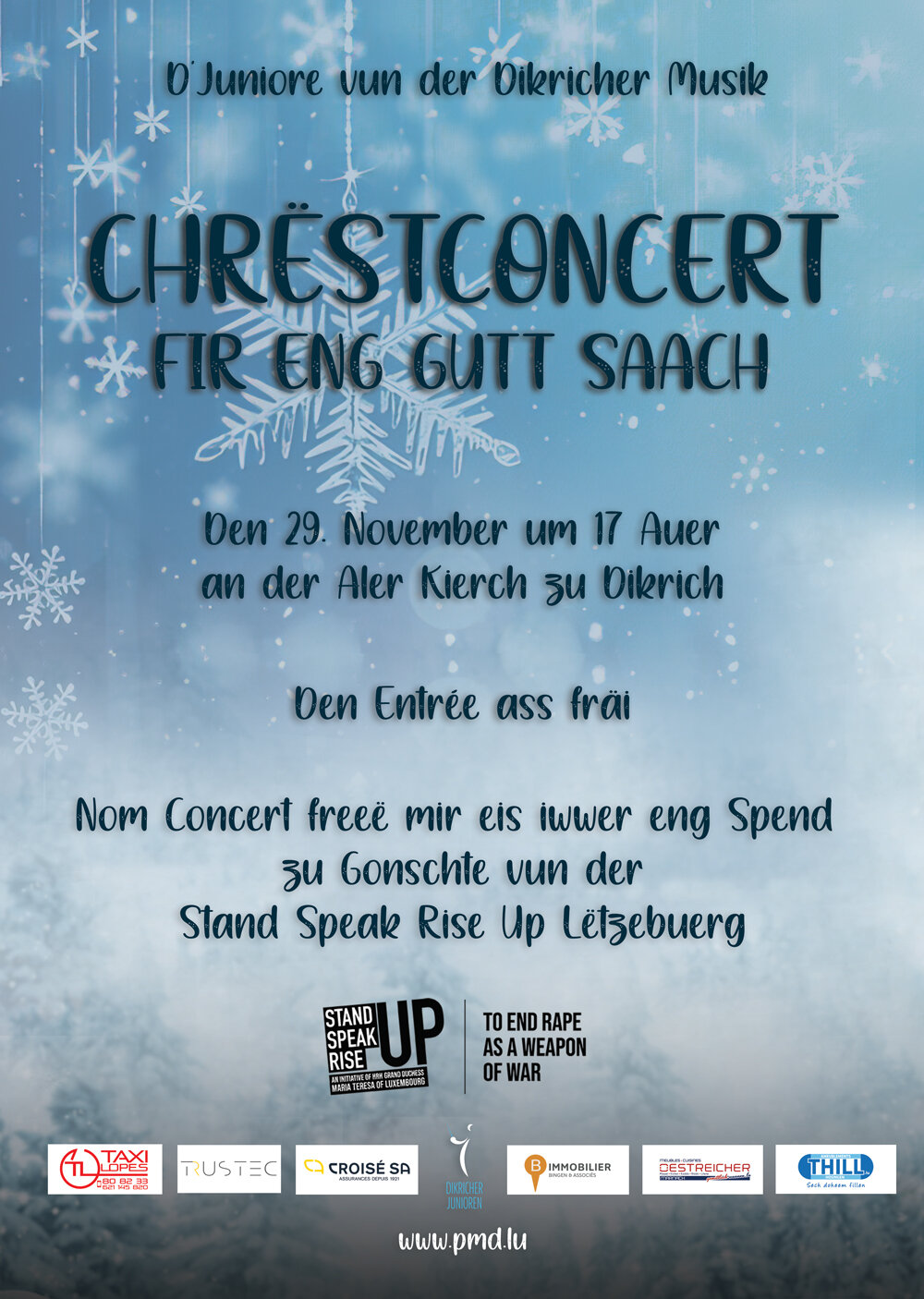 Plakat Chrëstconcert fir eng gutt Saach